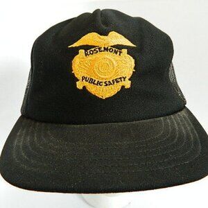 Vintage Rosemont Public Safety Adjustable Blue Baseball Hat Union Made in USA by